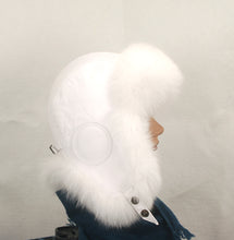Load image into Gallery viewer, Aviator Hat made with White Fox fur and Leather