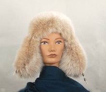Load image into Gallery viewer, Aviator Style Hat made with dyed Blush  fur and Beige Leather