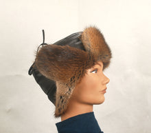 Load image into Gallery viewer, Style 2000 Trooper Hat made with Natural Muskrat and Brown leather