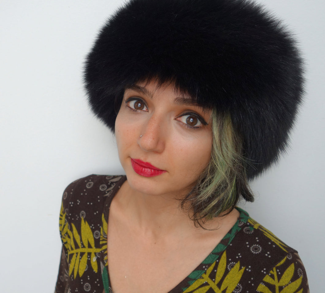 Black Headband made from fox fur