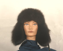 Load image into Gallery viewer, Aviator Hat made with brown fox fur and brown leather
