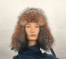 Load image into Gallery viewer, Aviator Hat made with Crystal Fox and brown leather (unisex)
