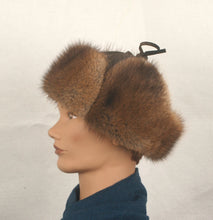 Load image into Gallery viewer, Style 6000 Trooper Hat made with Natural Muskrat fur and Brown Leather
