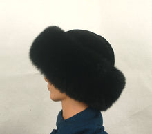 Load image into Gallery viewer, Style 21 Hat made with Black fox fur and Sheared Mink Crown
