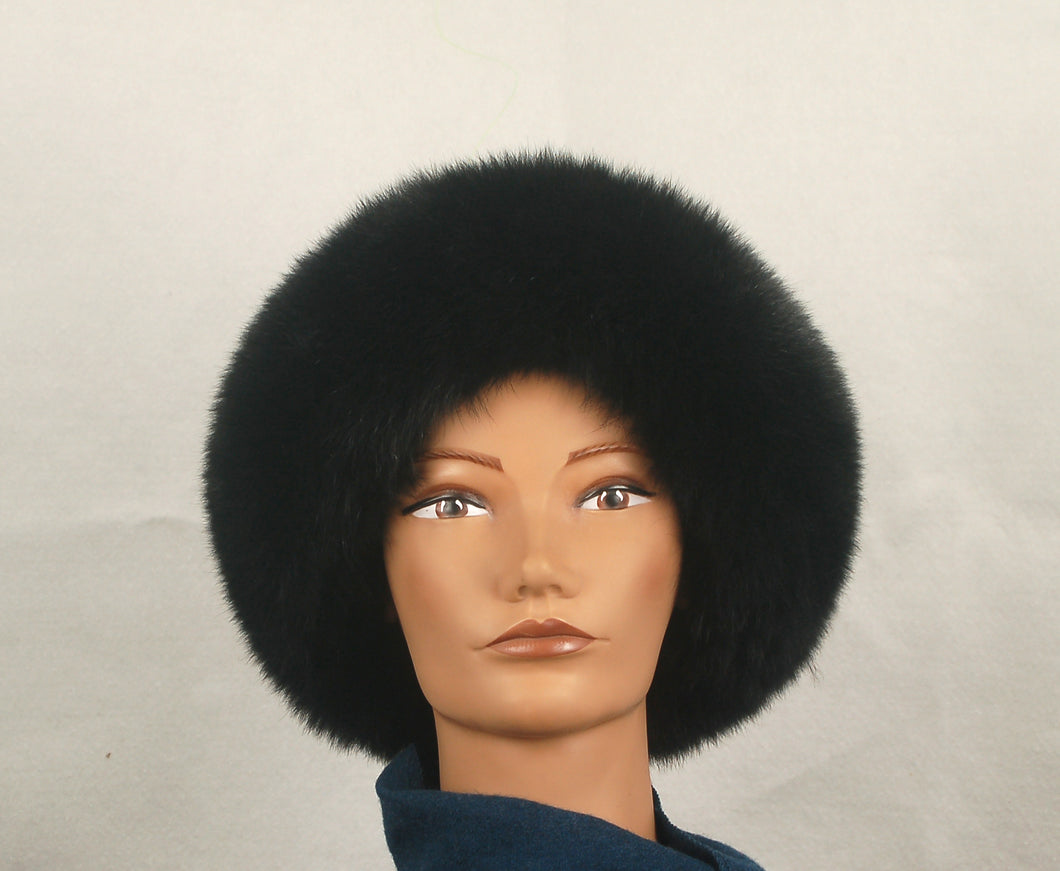 Style 21 Hat made with Black fox fur and Sheared Mink Crown