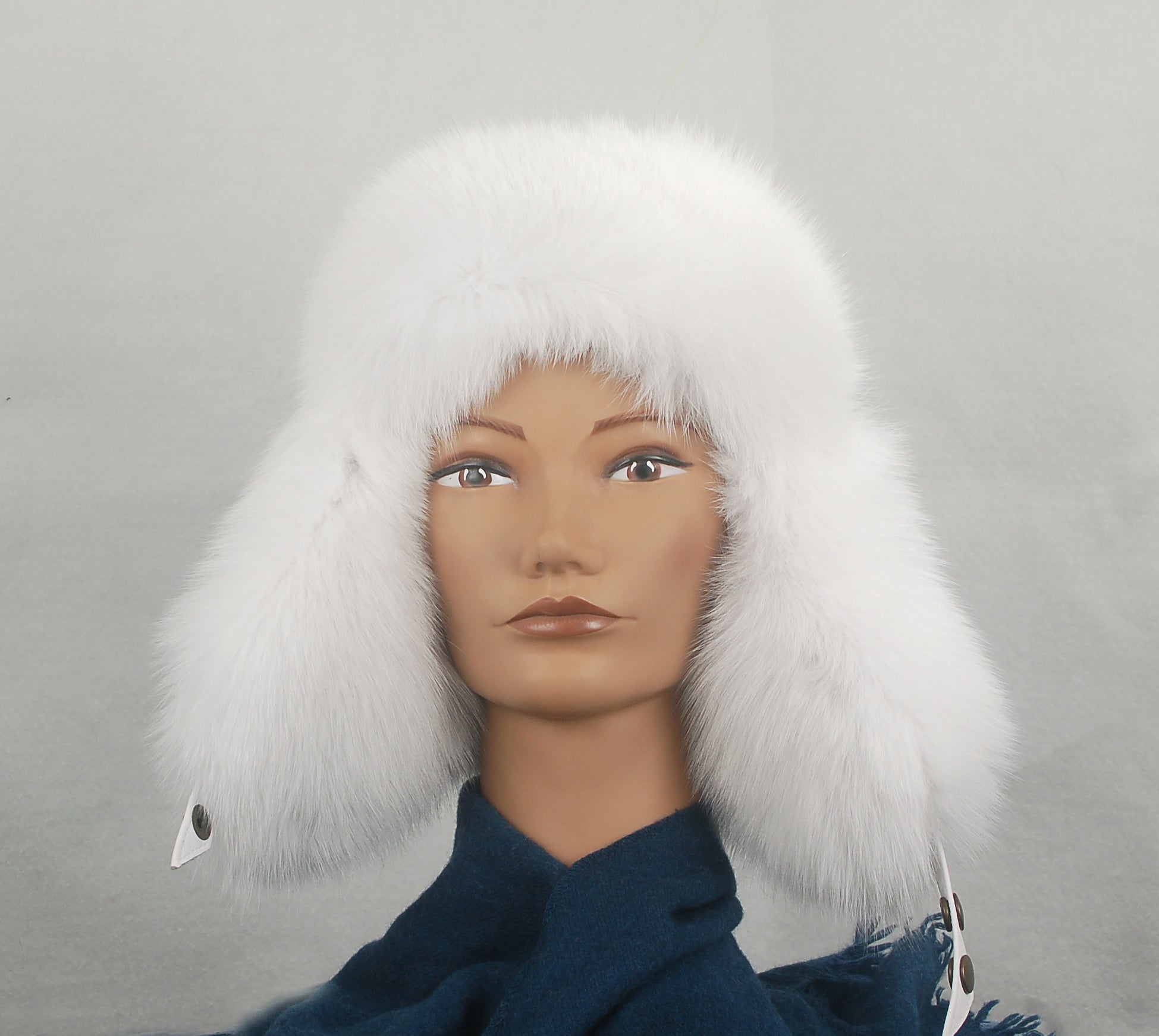 Aviator Hat made with White Fox fur and Leather