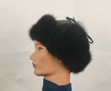 Load image into Gallery viewer, Hat # 6000 Trooper Hat made with Dyed Black muskrat and Black Leather
