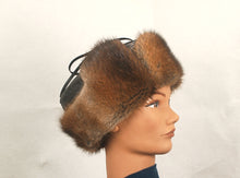 Load image into Gallery viewer, Style 2000 Trooper Hat made with Natural Muskrat and Brown leather
