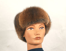 Load image into Gallery viewer, Style 2000 Trooper Hat made with Natural Muskrat and Brown leather
