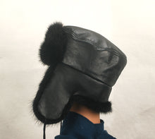 Load image into Gallery viewer, Style 2000 Trooper Hat made with Black Muskrat and leather
