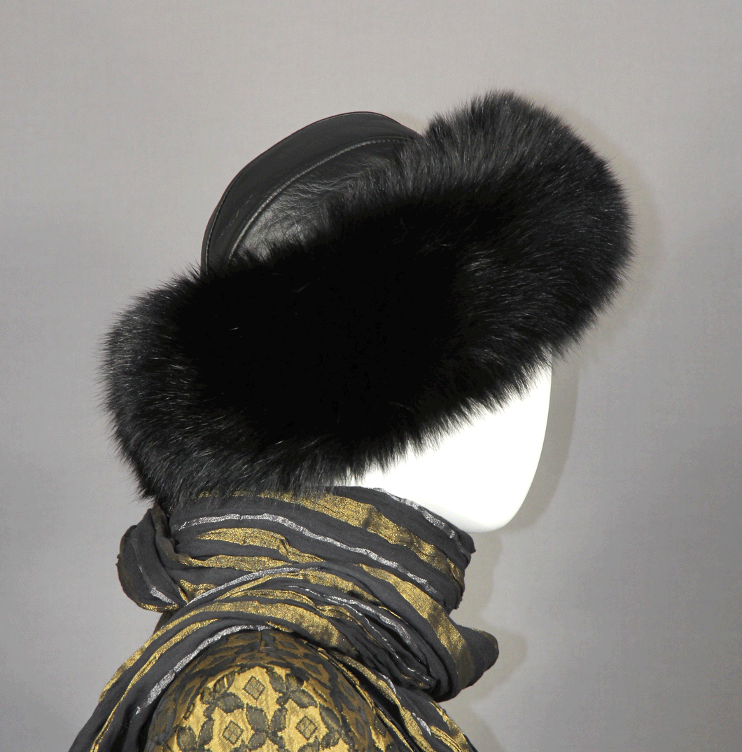 Style 05 Black fox fur hat with leather crown