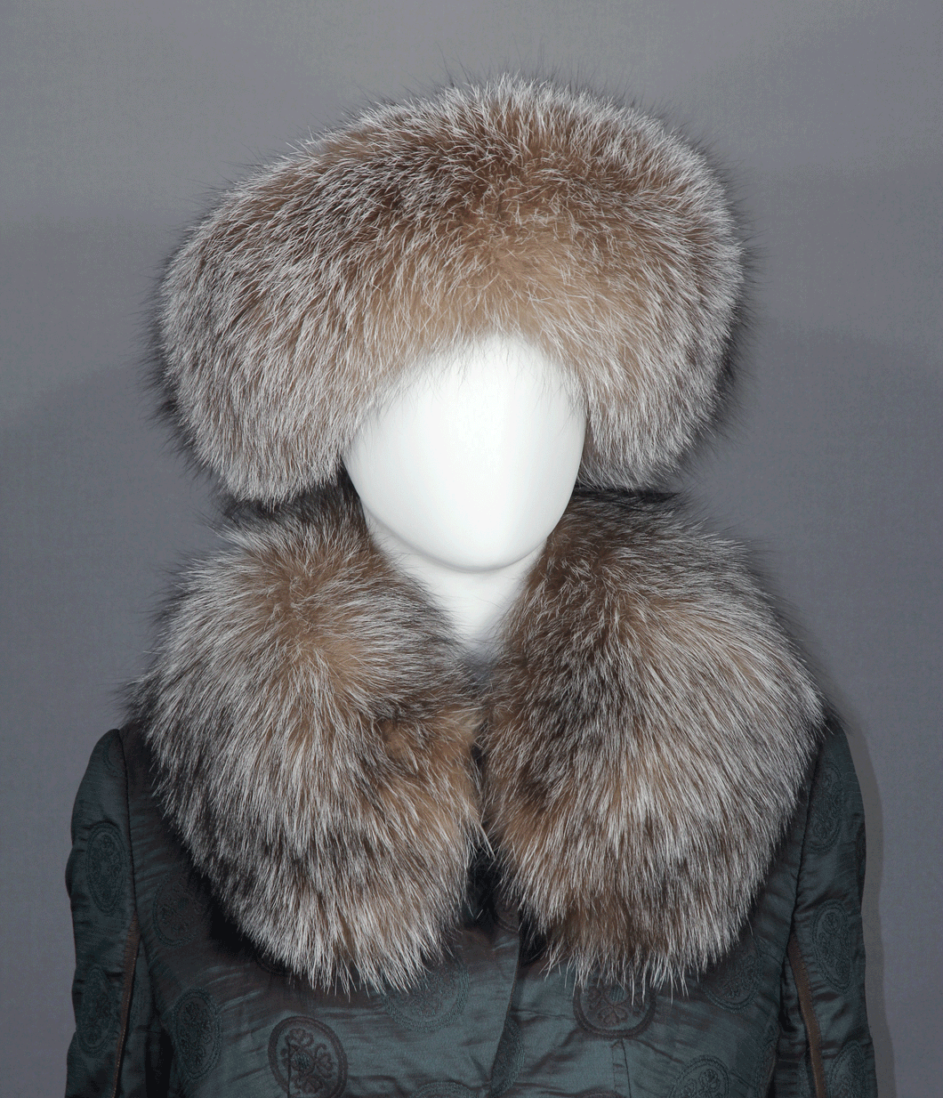 Style 21 Crystal fox fur hat with sheared mink crown # A 1